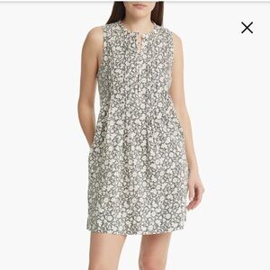 Faherty Isla Dress Womens XL Linen Floral Sleeveless Grey Cream Cottage Coastal